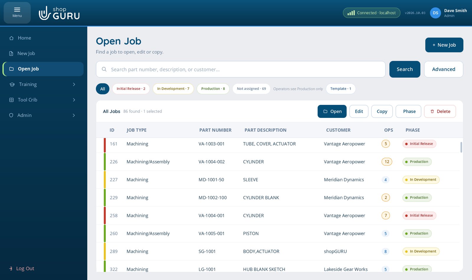 A shopGURU Job File open in shopGURU Desktop, with the setup photo, the operations and the tooling