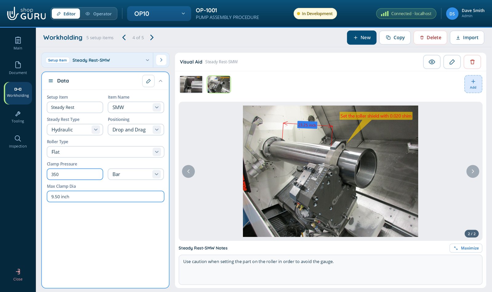 Workholding: the fixture setup with its photos